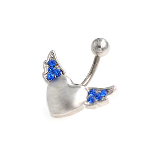Blue Gem Heart Angel Wings Belly Button Rings - TSZjewelry