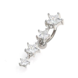 Clear Gem Star Drop Top Down Belly Button Rings - TSZjewelry