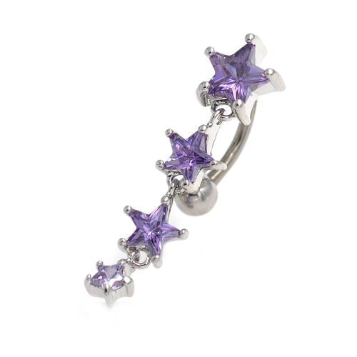 Purple Gem Star Drop Top Down Belly Button Rings - TSZjewelry