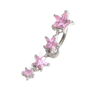 Pink Gem Star Drop Top Down Belly Button Rings - TSZjewelry