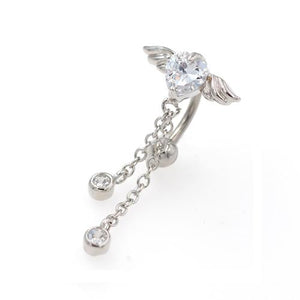 Clear CZ Heart Angel Wings Top Down Belly Rings - TSZjewelry