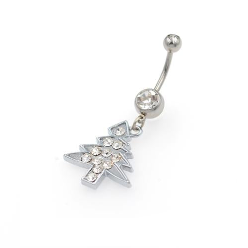 Clear Gem Christmas Tree Belly Button Rings - TSZjewelry