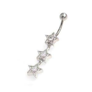 Clear Gem Three Star Non Dangling Belly Rings - TSZjewelry