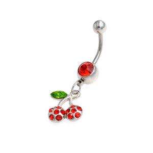 Red Gem Dangling Cherry Belly Button Rings - TSZjewelry