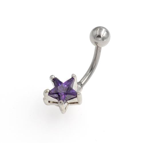 Purple CZ Star Non Dangling Belly Button Rings - TSZjewelry