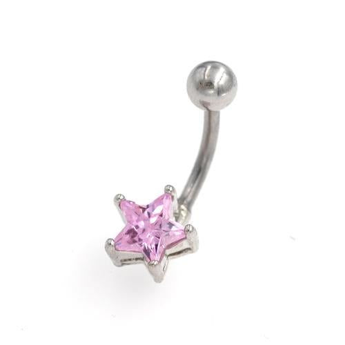 Pink CZ Star Non Dangling Belly Button Rings - TSZjewelry
