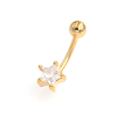 Gold Clear CZ Star Non Dangling Belly Button Rings - TSZjewelry