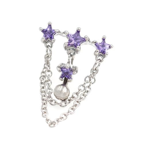 Purple Gem Triple Star Top Down Bell Button Rings - TSZjewelry