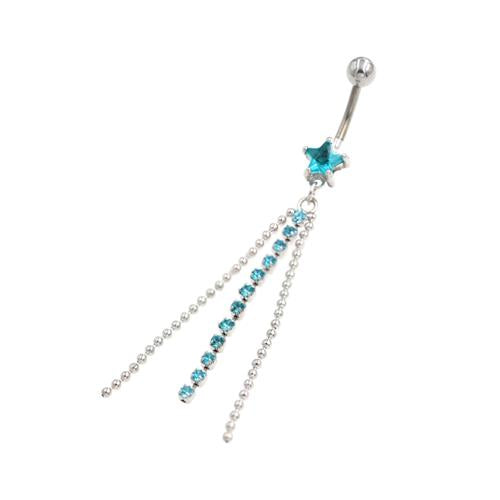 Aqua Gem Star Chandelier Belly Button Rings - TSZjewelry