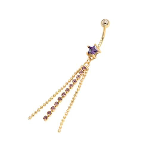 Purple Gem Gold Star Chandelier Belly Button Rings - TSZjewelry