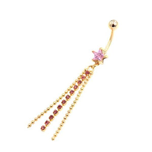 Pink Gem Gold Star Chandelier Belly Button Rings - TSZjewelry
