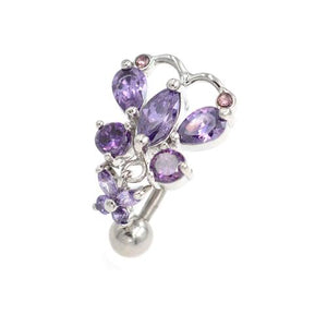 Purple Gem Butterfly Top Down Belly Button Rings - TSZjewelry