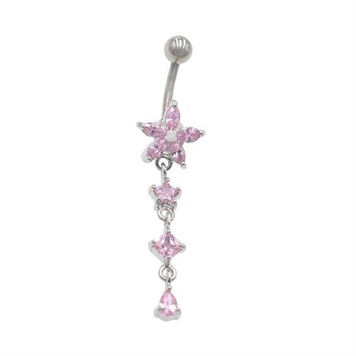 Pink Gem Dazzling Star Drop Belly Button Rings - TSZjewelry