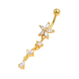 Clear Gem Gold Star Drop Belly Button Rings - TSZjewelry