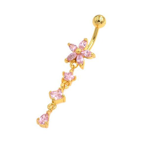 Pink Gem Gold Star Drop Belly Button Rings - TSZjewelry