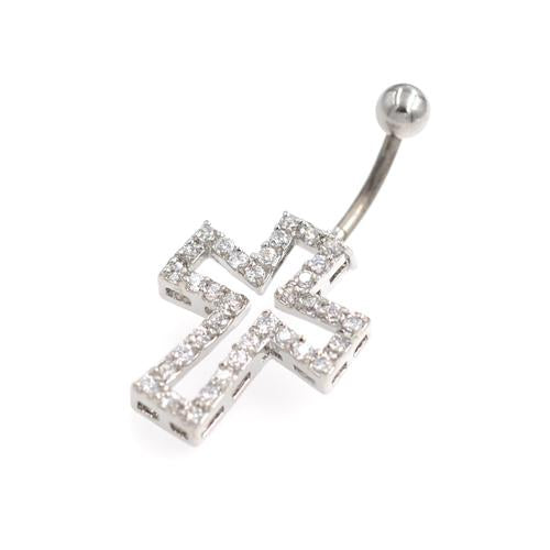 Crystaline Hollow Cross Non Dangling Belly Rings - TSZjewelry