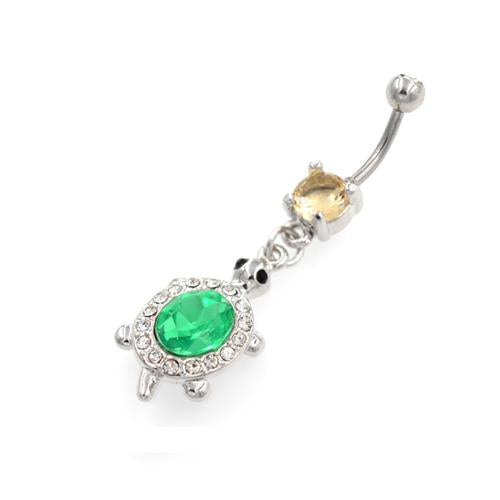 Green and Clear Dangling Tortoise Belly Rings - TSZjewelry