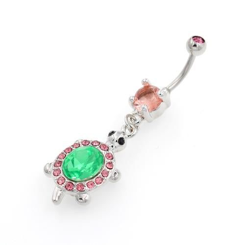 Pink and Green Dangling Tortoise Belly Rings - TSZjewelry
