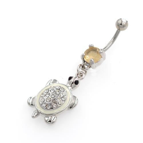 White Tortoise Dangling Belly Button Rings - TSZjewelry