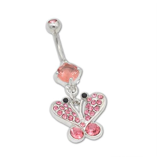 Pink Gem Butterfly Dangling Belly Button Rings - TSZjewelry