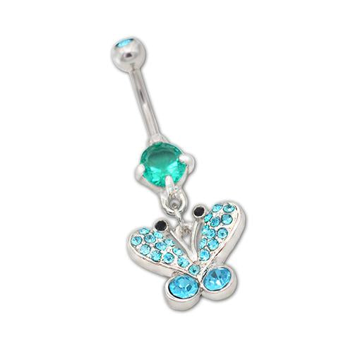Aqua Gem Butterfly Dangling Belly Button Rings - TSZjewelry