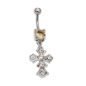 Clear Gem Pectoral Cross Belly Button Rings - TSZjewelry