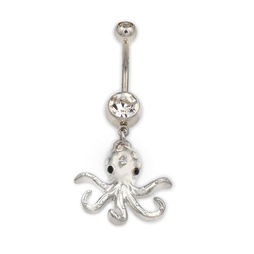 Clear Gem Octopus Dangling Belly Button Rings - TSZjewelry