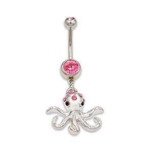 Pink Gem Octopus Dangling Belly Button Rings - TSZjewelry