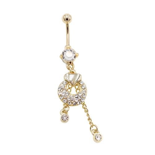 Gold Clear CZ Heart Circle Belly Button Rings - TSZjewelry