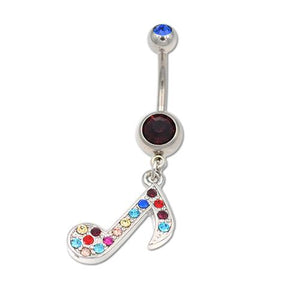 Rainbow Gem Musical Note Dangling Belly Rings - TSZjewelry