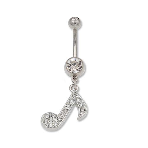 Clear Gem Musical Note Dangling Belly Rings - TSZjewelry
