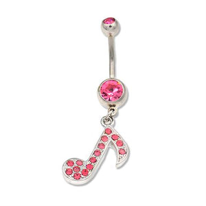 Pink Gem Musical Note Dangling Belly Rings - TSZjewelry