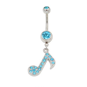 Aqua Gem Musical Note Dangling Belly Rings - TSZjewelry