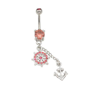 Pink Gem Ship Wheel Anchor Belly Button Rings - TSZjewelry