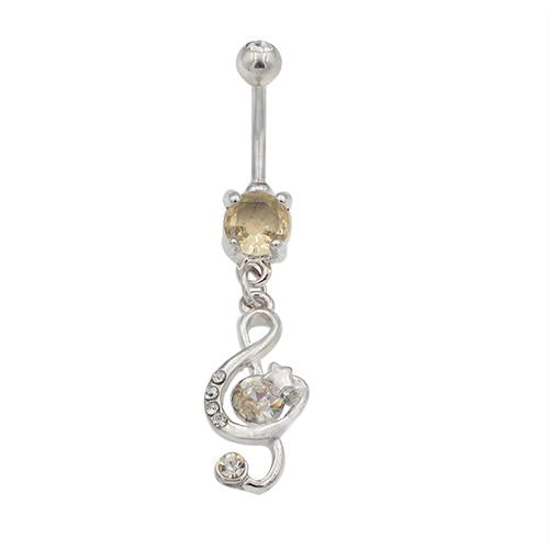 Clear CZ Musical Note Dangling Belly Rings - TSZjewelry