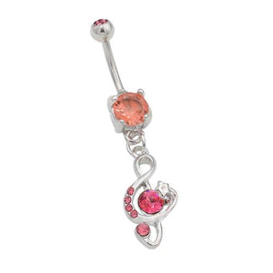 Pink CZ Musical Note Dangling Belly Rings - TSZjewelry