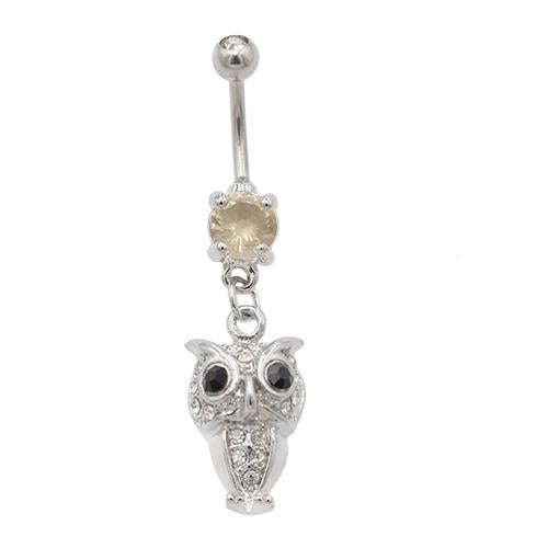 Clear Gem Owl Dangling Belly Button Rings - TSZjewelry