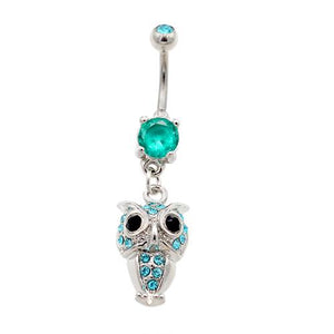 Aqua Gem Owl Dangling Belly Button Rings - TSZjewelry