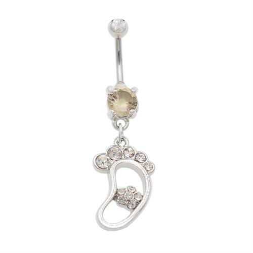 Clear Gem Big Foot Dangling Belly Button Rings - TSZjewelry
