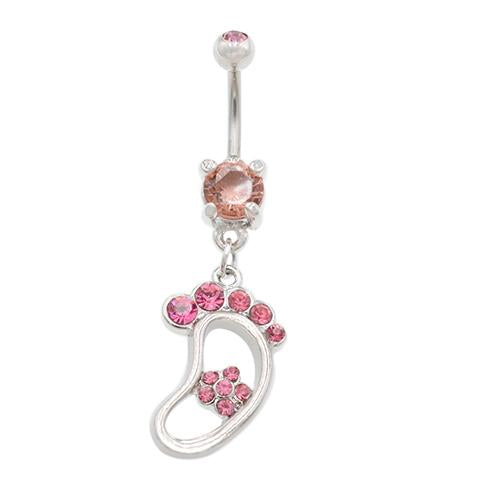 Pink Gem Big Foot Dangling Belly Button Rings - TSZjewelry