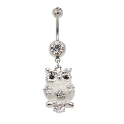 White Dangling Owl Belly Button Rings - TSZjewelry