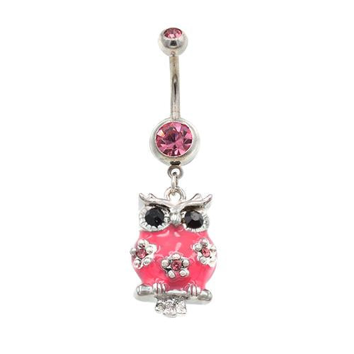 Pink Dangling Owl Belly Button Rings - TSZjewelry