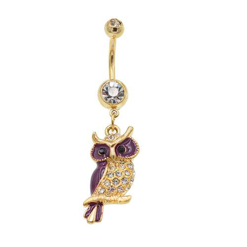 Gold Dangling Owl Belly Button Rings - TSZjewelry