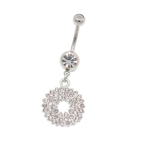 Clear Gem Paved Circle Dangling Belly Button Rings - TSZjewelry