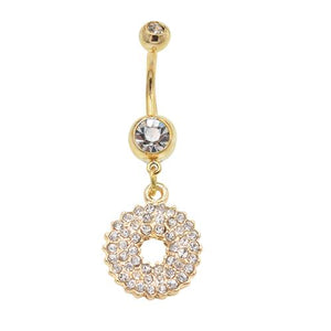 Clear Gem Paved Gold Circle Dangling Belly Rings - TSZjewelry