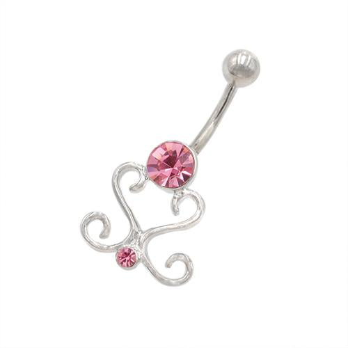 Pink Gem Double S Shape Belly Button Rings - TSZjewelry