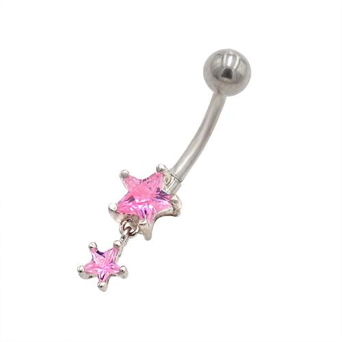 Pink CZ Star Head Dangling Star Belly Rings - TSZjewelry