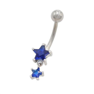 Blue CZ Star Head Dangling Star Belly Rings - TSZjewelry
