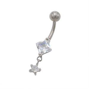 Clear CZ Square Head Dangling Star Belly Rings - TSZjewelry