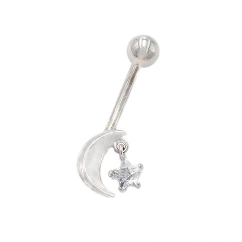 Clear CZ Star Moon Non Dangling Belly Rings - TSZjewelry